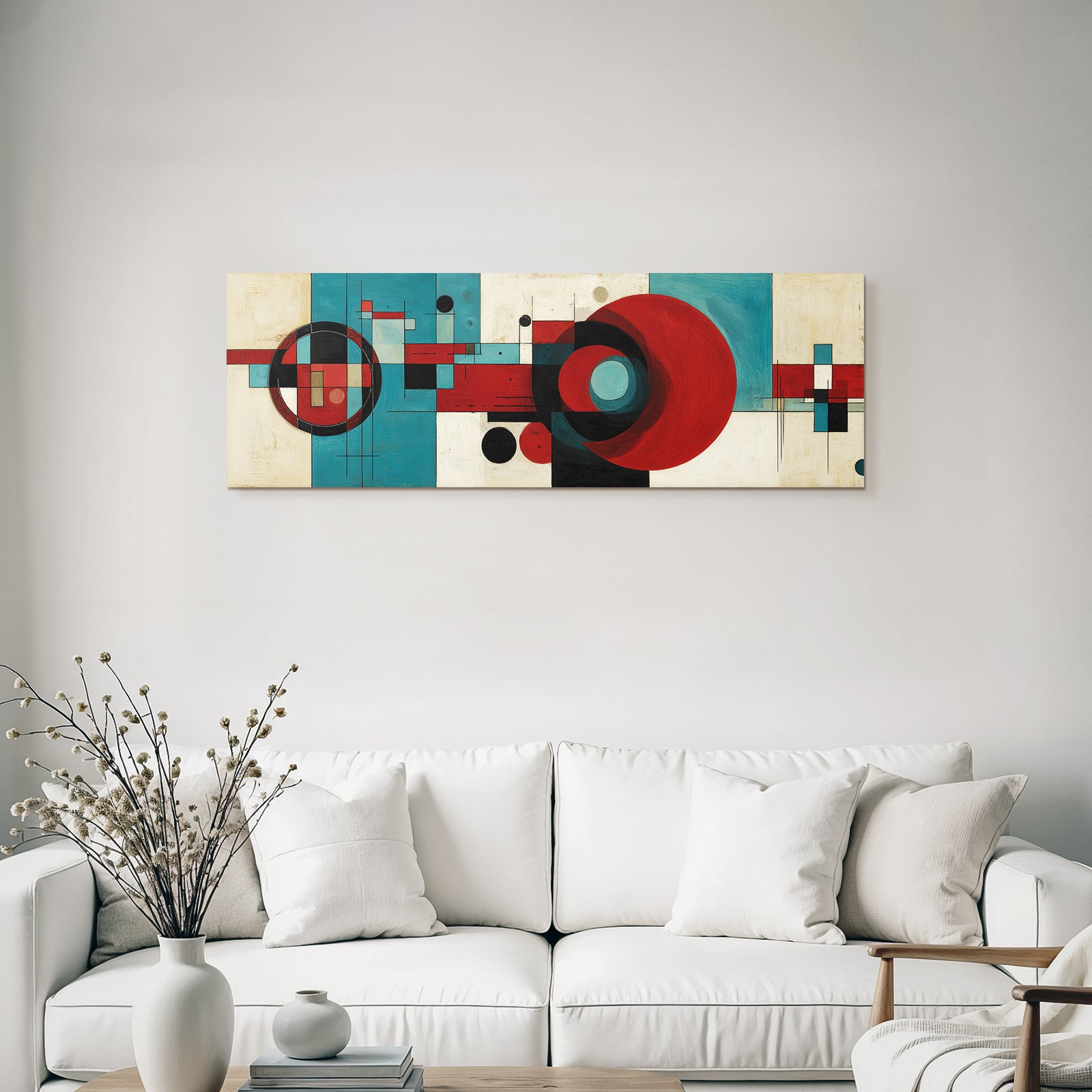 Abstraktes Geometrisches Kunstwerk Rot Schwarz Blau Beige