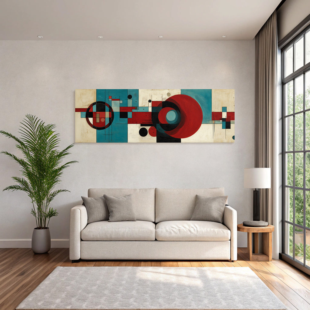 Abstraktes Geometrisches Kunstwerk Rot Schwarz Blau Beige