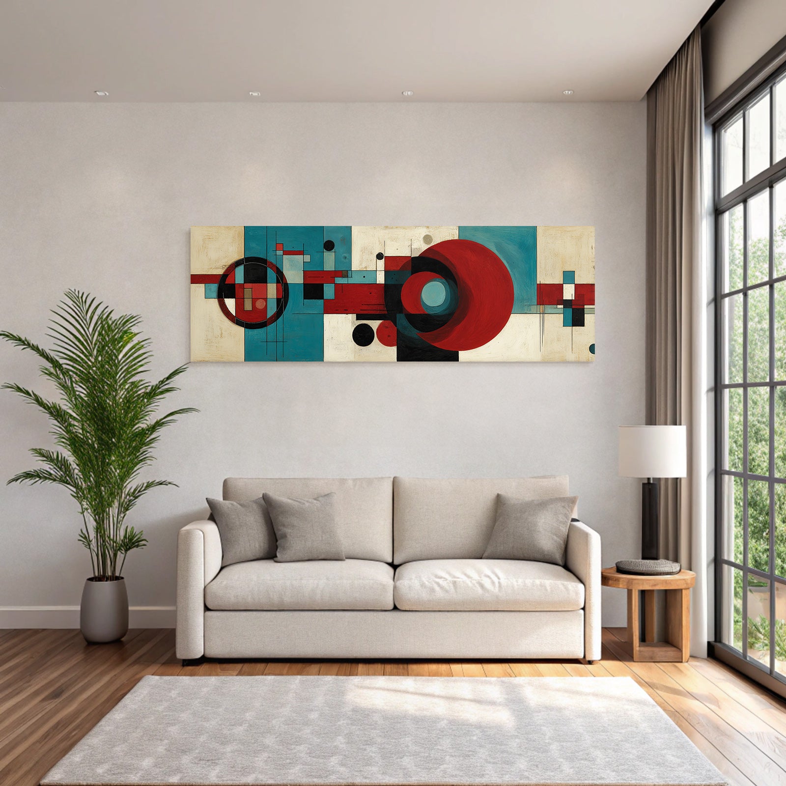 Abstraktes Geometrisches Kunstwerk Rot Schwarz Blau Beige