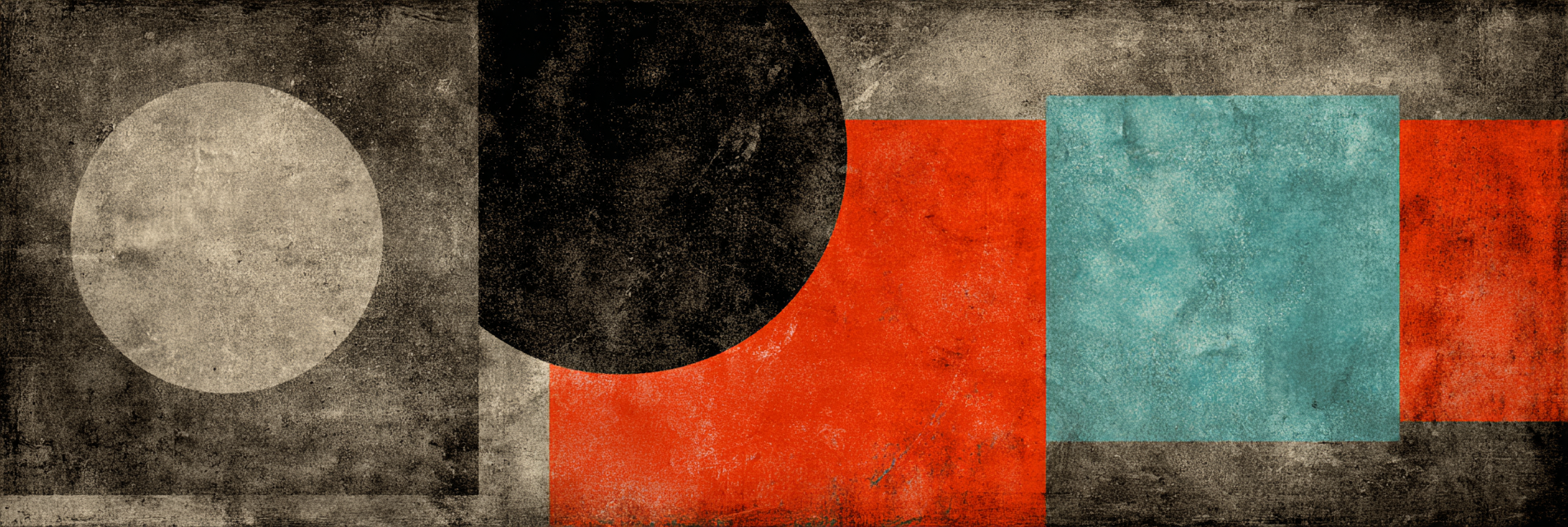 Abstraktes Geometrisches Muster Mit Kreisen Und Rechtecken In Schwarz Rot Beige Türkis | Bauhaus | Stilrichtungen