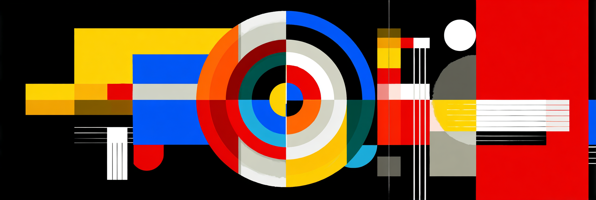 Abstraktes Kunstwerk Mit Geometrischen Formen Und Kraftigen Farben Auf Dunklem Hintergrund | Bauhaus | Stilrichtungen