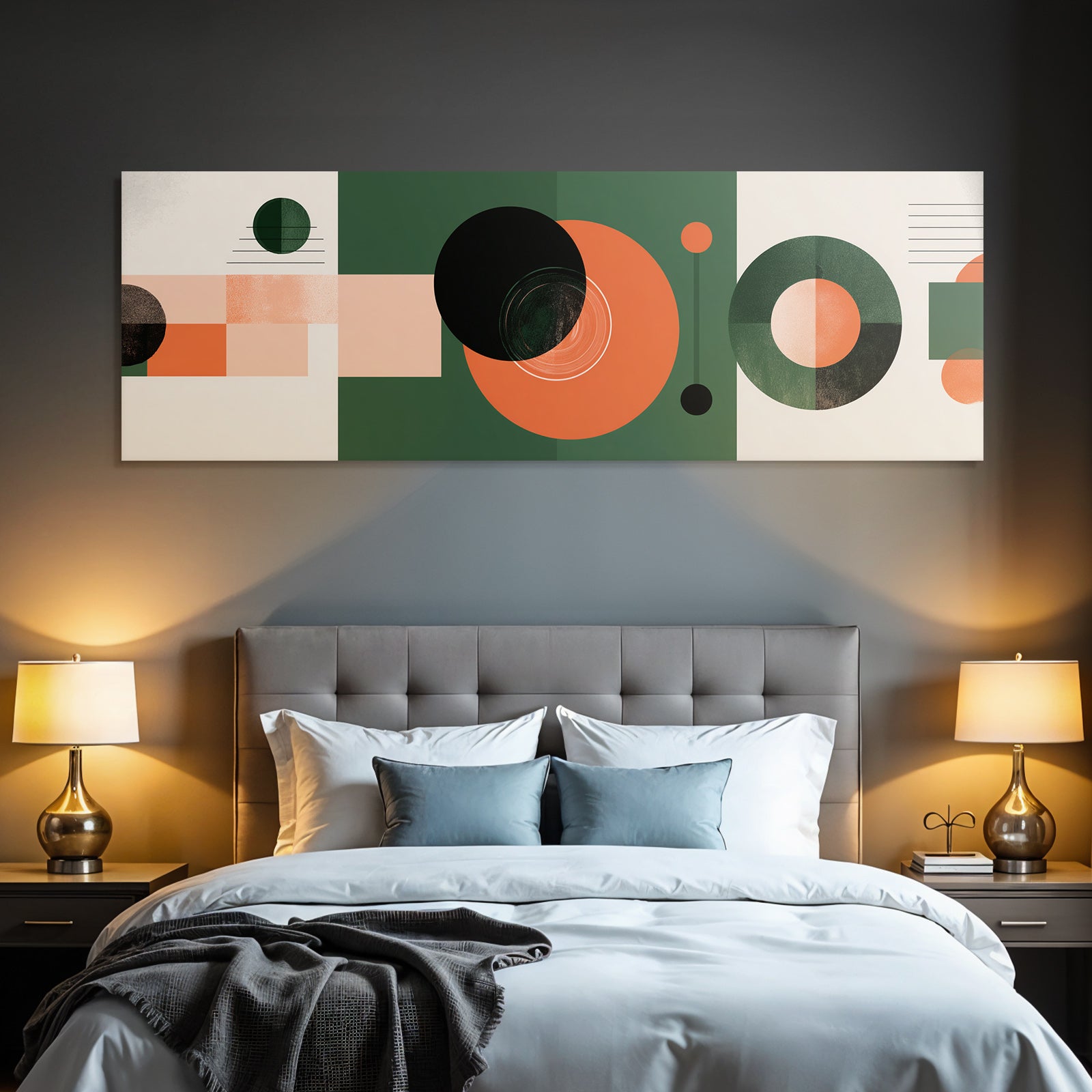 Geometrische Abstrakte Gestaltung Mit Kreisen Und Rechtecken In Grün Orange Und Beige