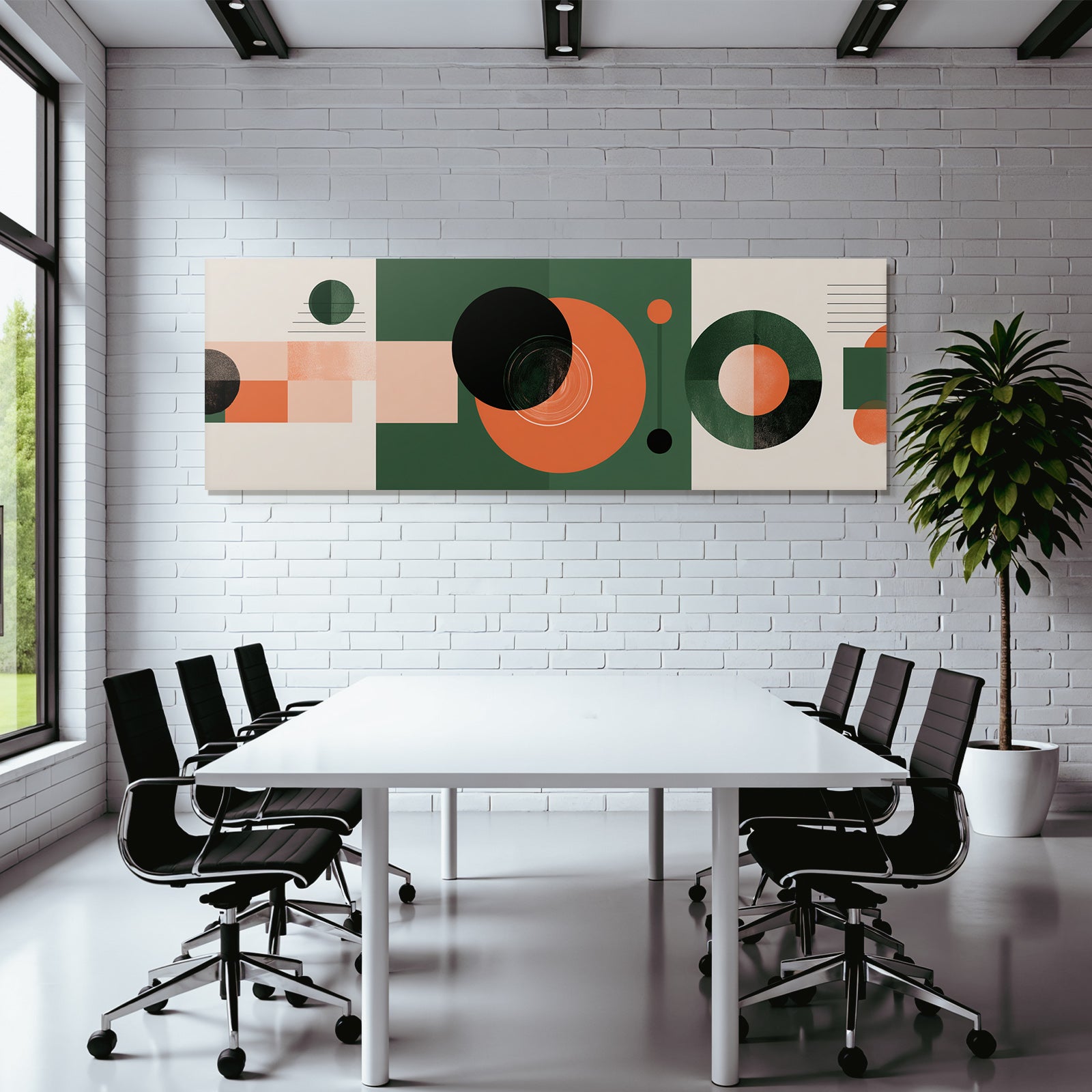 Geometrische Abstrakte Gestaltung Mit Kreisen Und Rechtecken In Grün Orange Und Beige