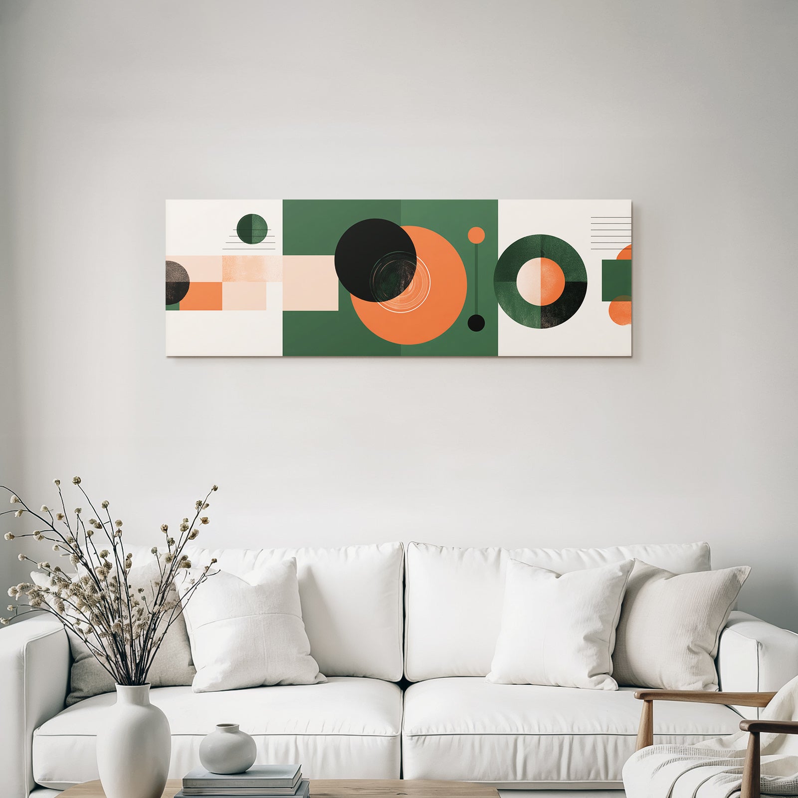 Geometrische Abstrakte Gestaltung Mit Kreisen Und Rechtecken In Grün Orange Und Beige