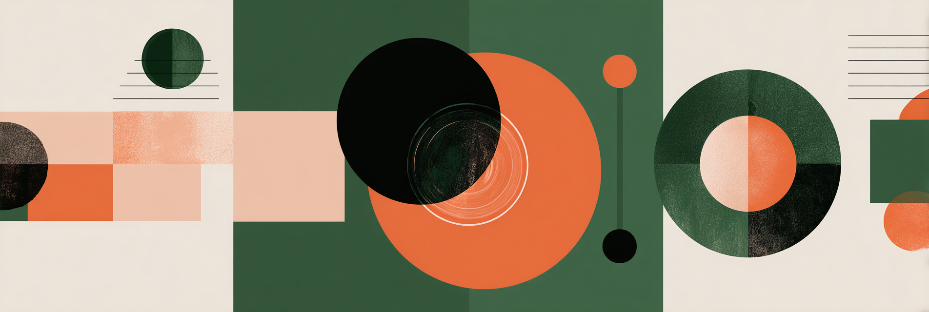 Geometrische Abstrakte Gestaltung Mit Kreisen Und Rechtecken In Grün Orange Und Beige | Bauhaus | Stilrichtungen