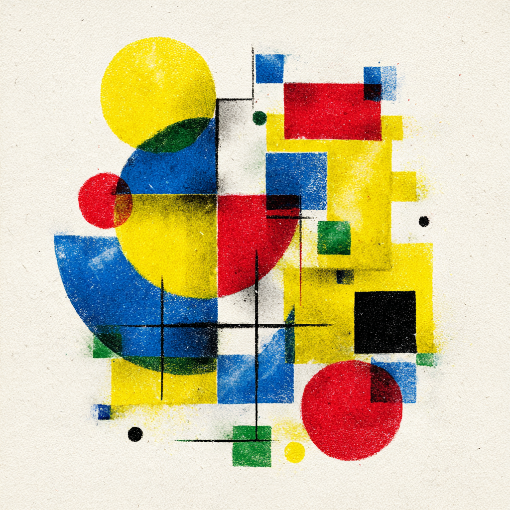 Abstrakte Geometrische Komposition Mit Gelben Blaün Roten Grünen Und Schwarzen Formen | Bauhaus | Stilrichtungen