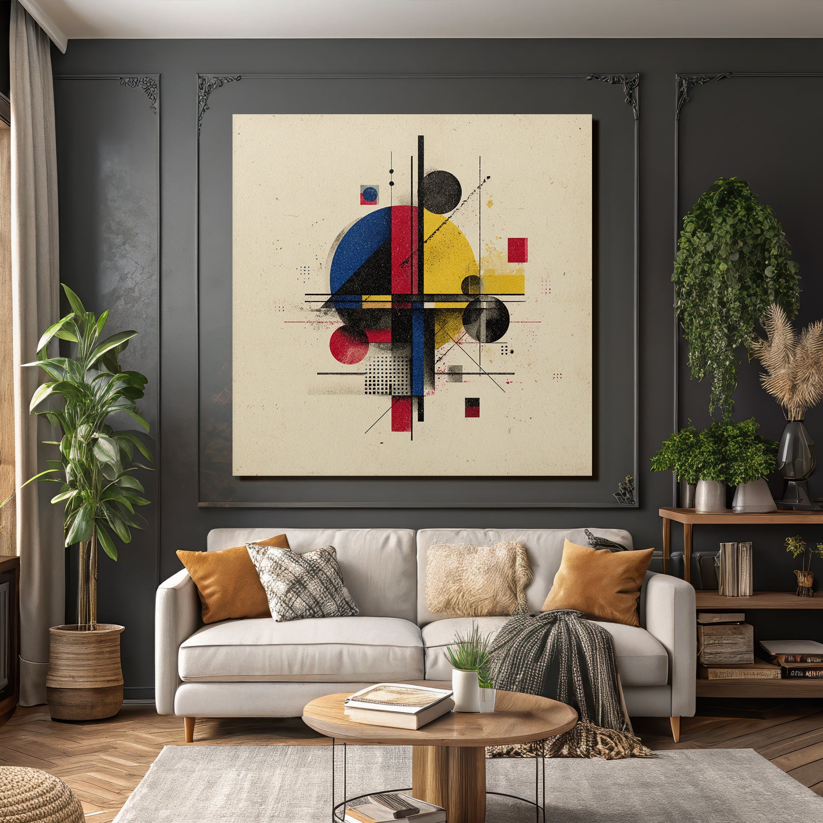 Abstrakte Geometrische Komposition Mit Kreisen Quadraten Linien Und Struktur