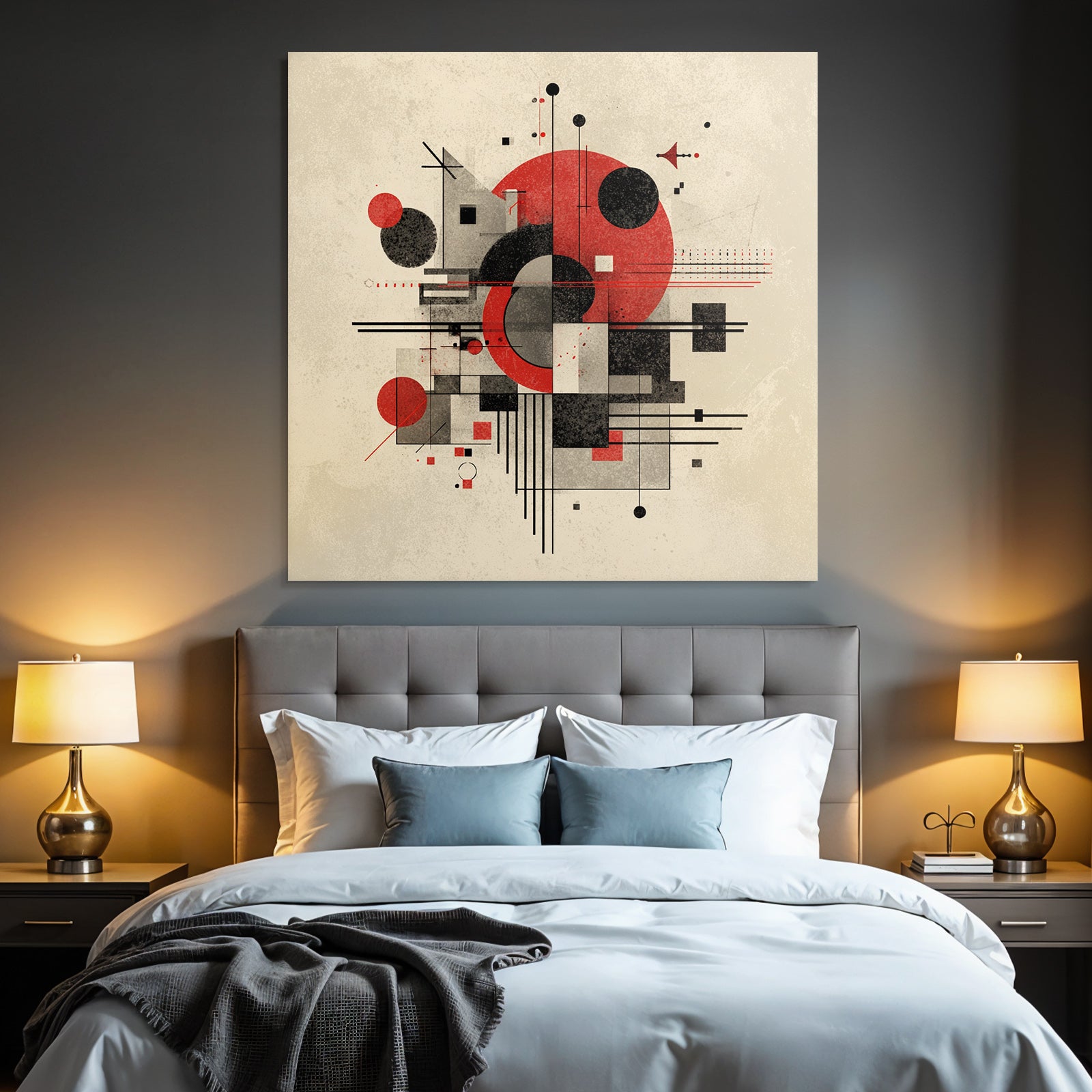 Abstrakte Geometrische Komposition Mit Rot Schwarz Und Grau