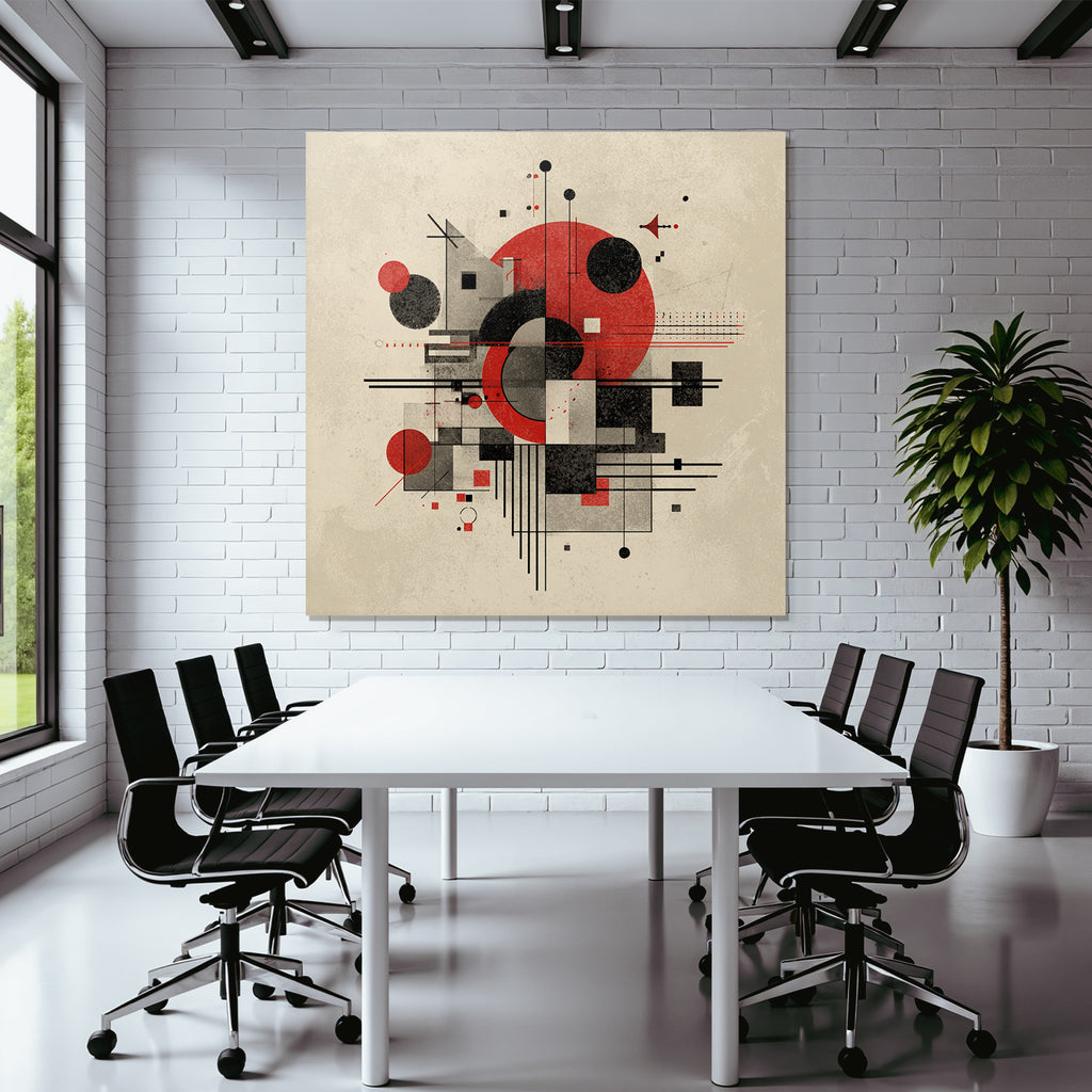 Abstrakte Geometrische Komposition Mit Rot Schwarz Und Grau