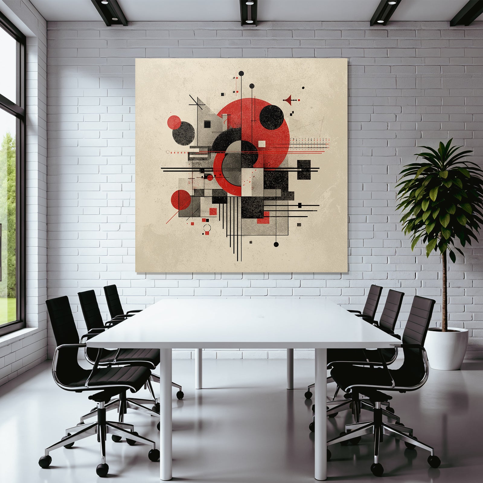 Abstrakte Geometrische Komposition Mit Rot Schwarz Und Grau
