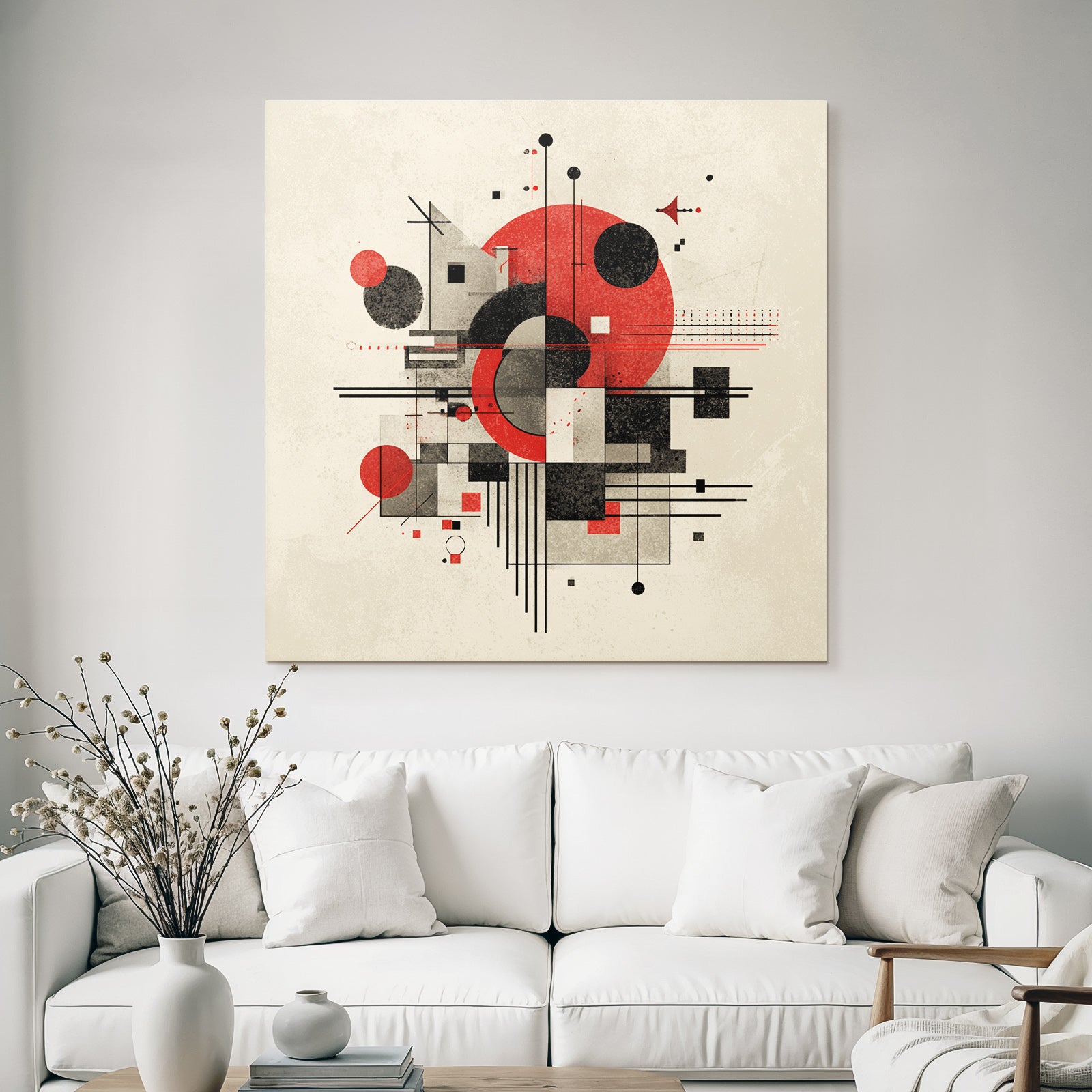 Abstrakte Geometrische Komposition Mit Rot Schwarz Und Grau