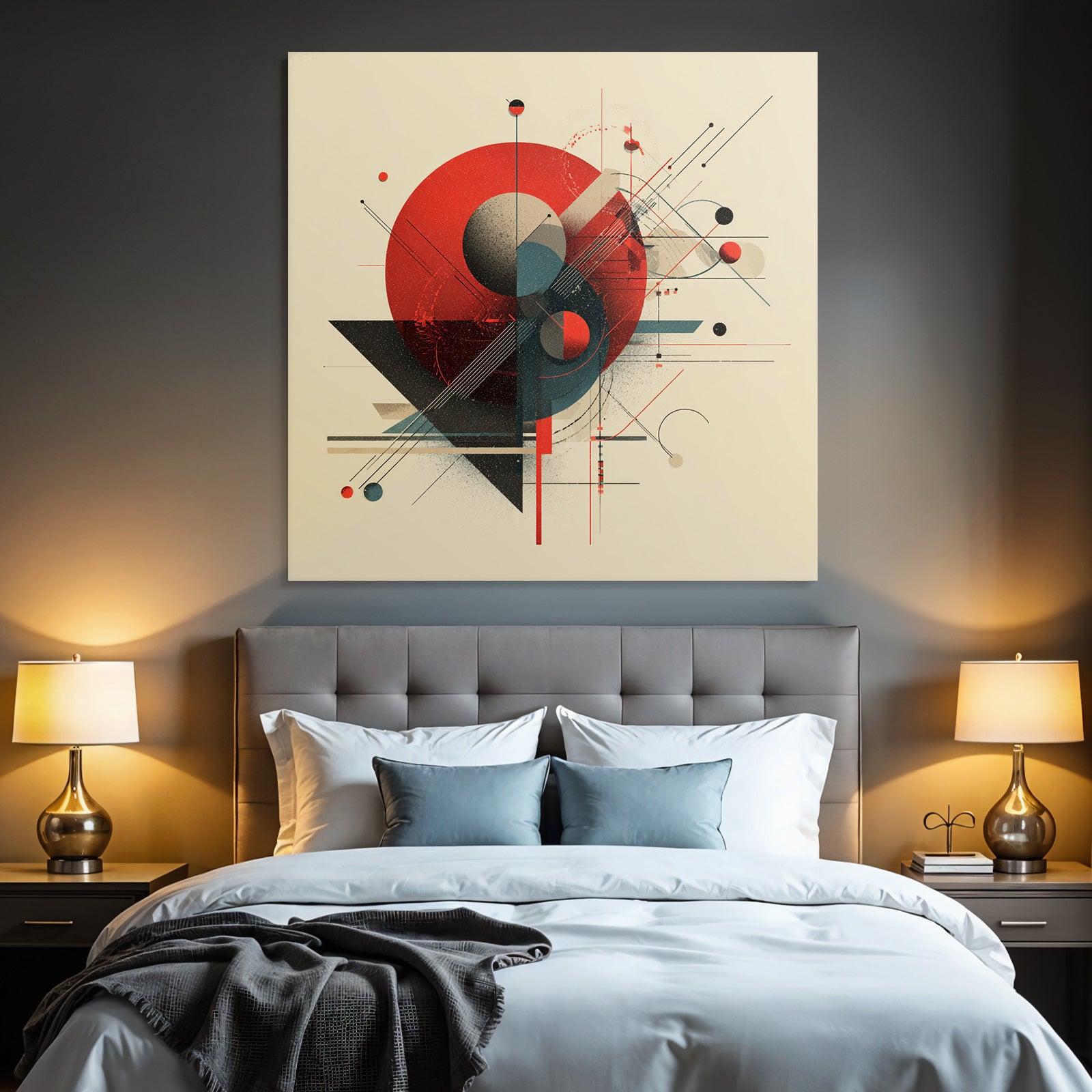 Abstrakte Geometrische Komposition Mit Roten Schwarzen Kreisen Linien Und Kugeln