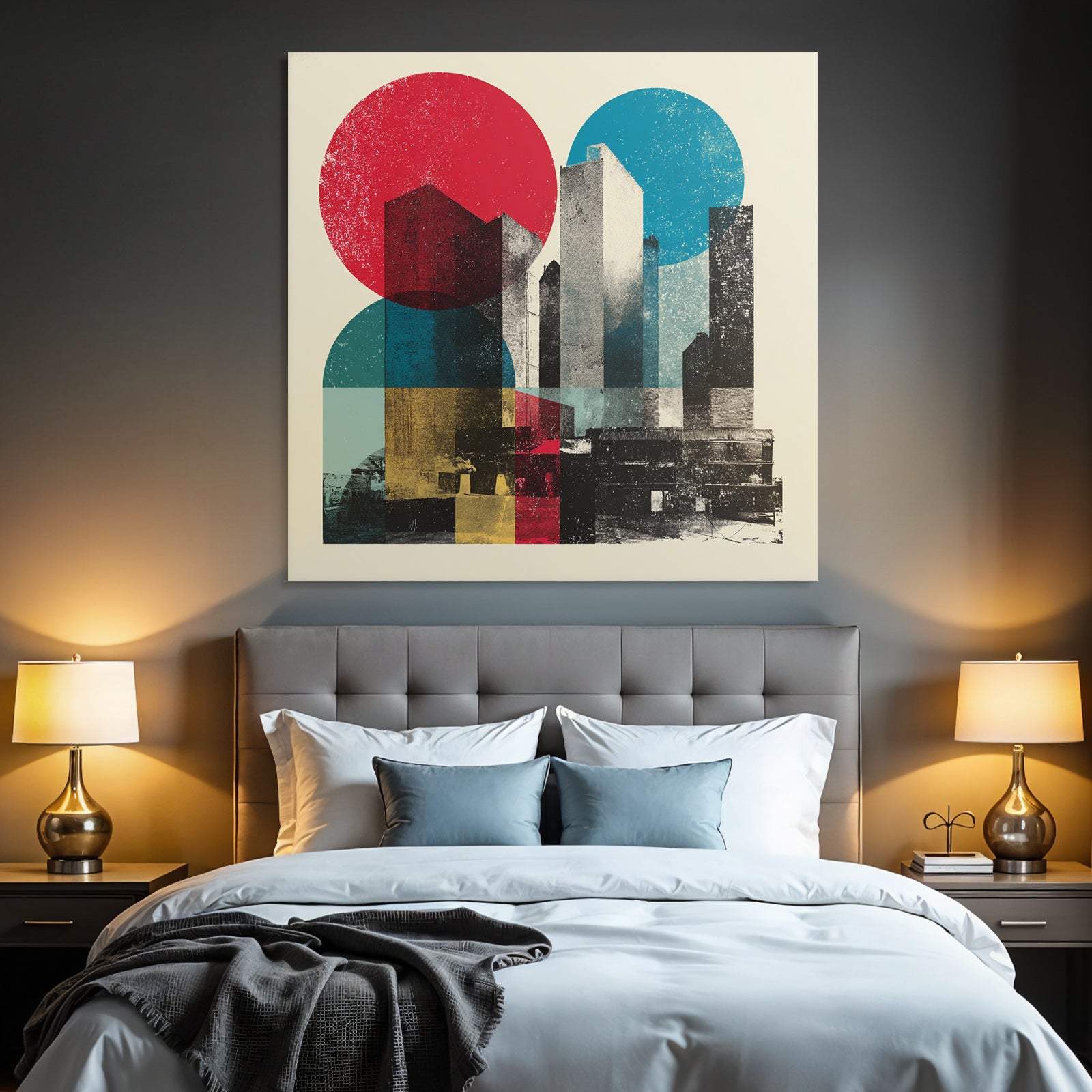 Abstrakte Stadtarchitektur Mit Geometrischen Formen Und Leuchtenden Farben