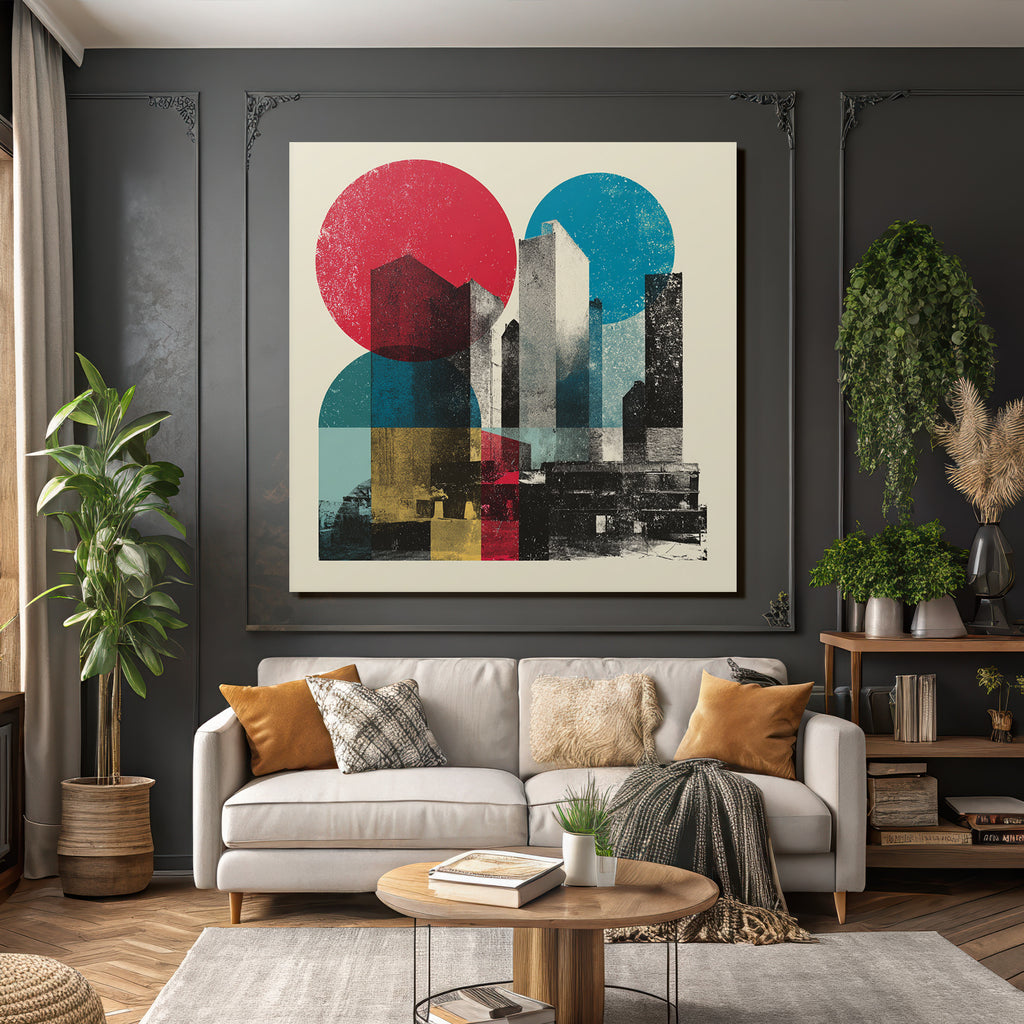 Abstrakte Stadtarchitektur Mit Geometrischen Formen Und Leuchtenden Farben