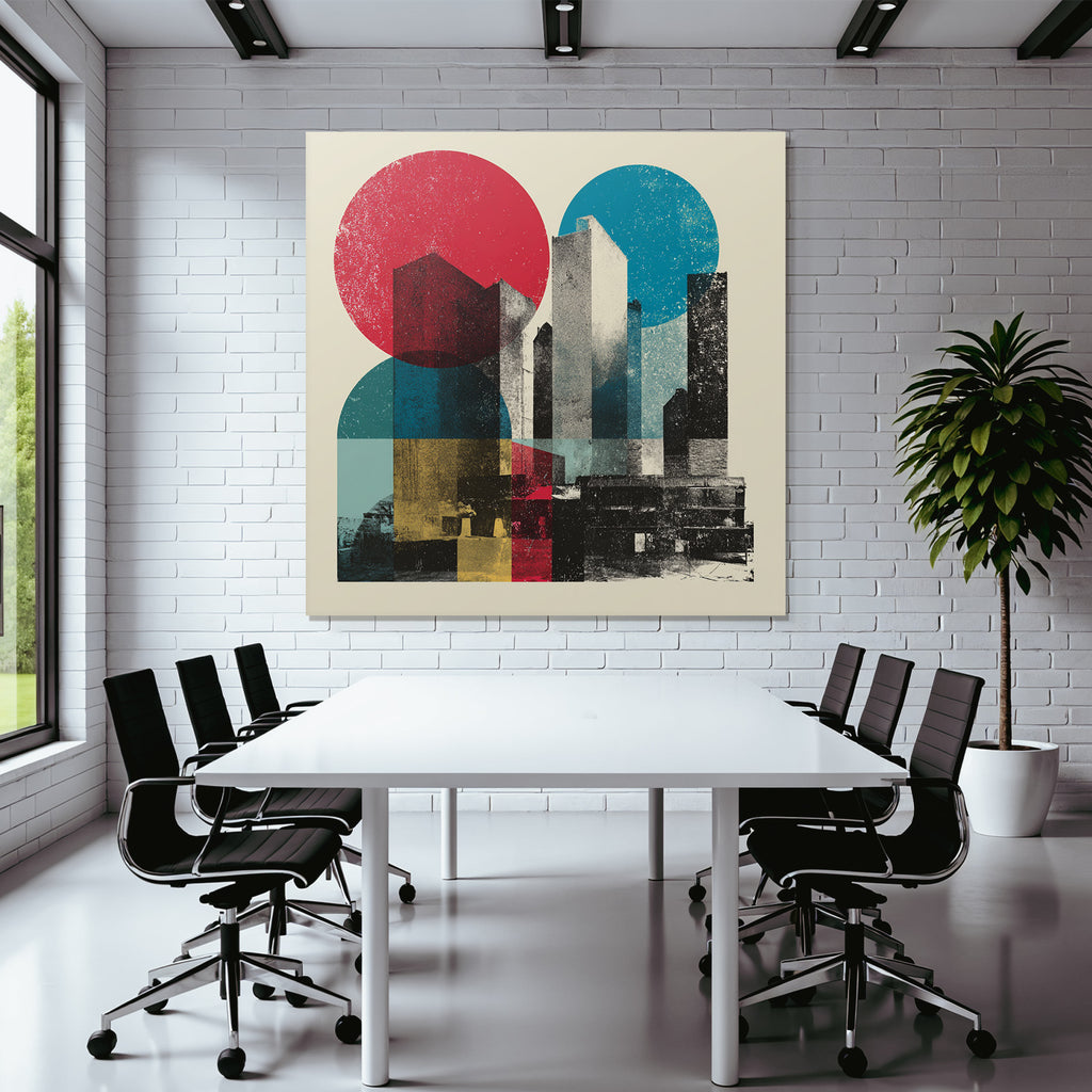 Abstrakte Stadtarchitektur Mit Geometrischen Formen Und Leuchtenden Farben