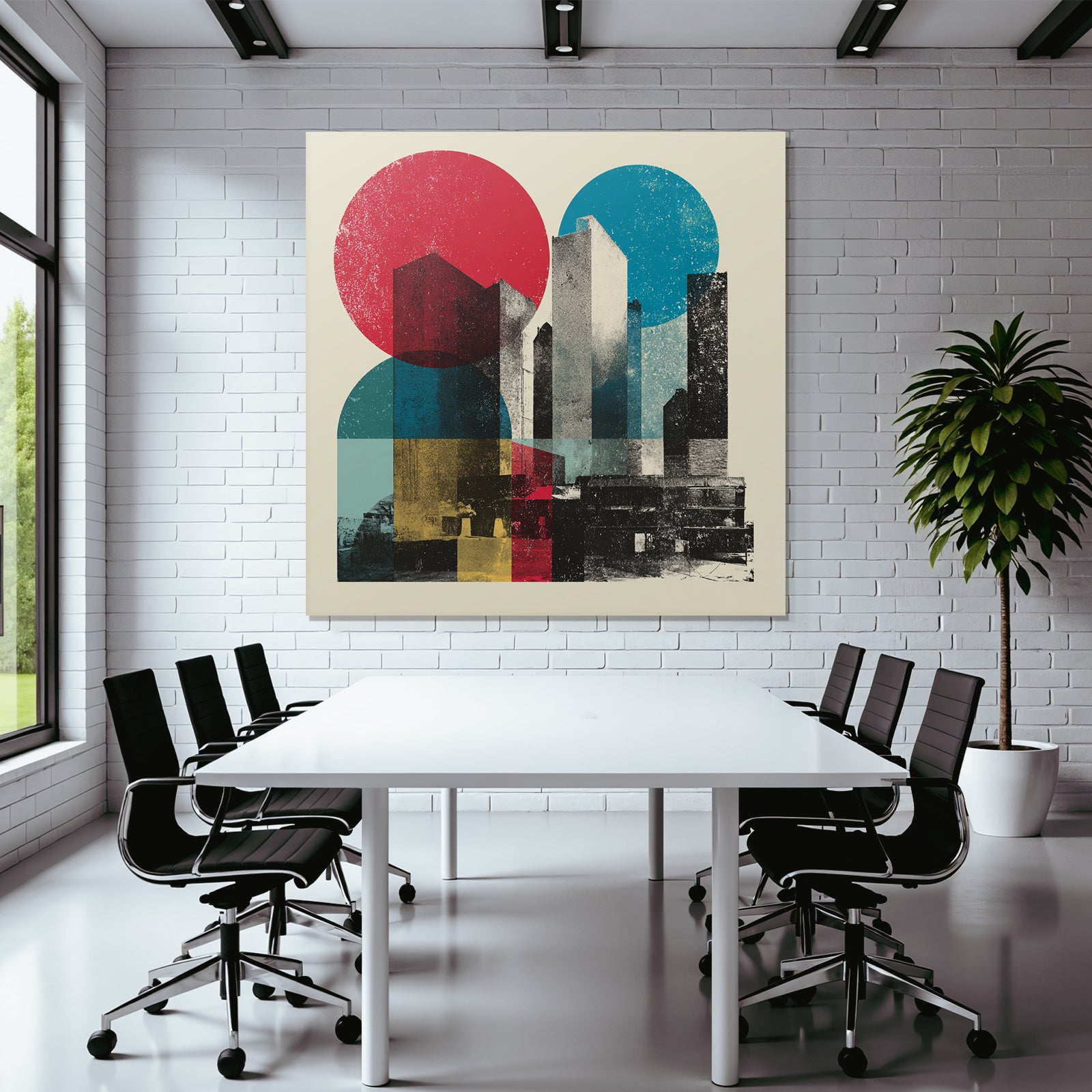 Abstrakte Stadtarchitektur Mit Geometrischen Formen Und Leuchtenden Farben