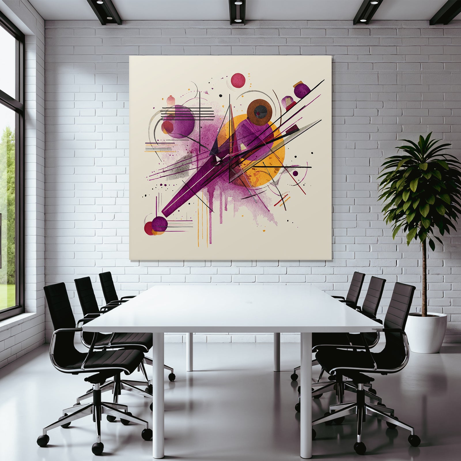 Abstraktes Geometrisches Kunstwerk Mit Dynamischen Linien In Purpur Orange Und Rot