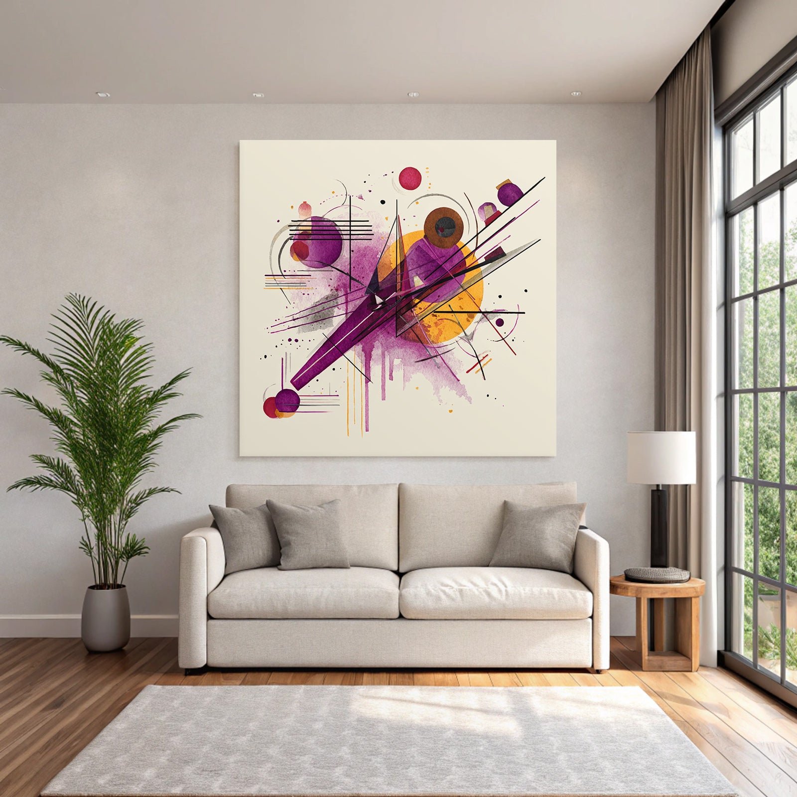 Abstraktes Geometrisches Kunstwerk Mit Dynamischen Linien In Purpur Orange Und Rot