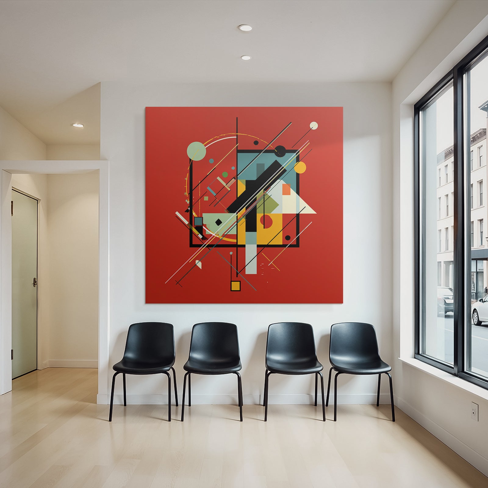 Abstraktes Geometrisches Design Mit Farbigen Linien Und Kreisen
