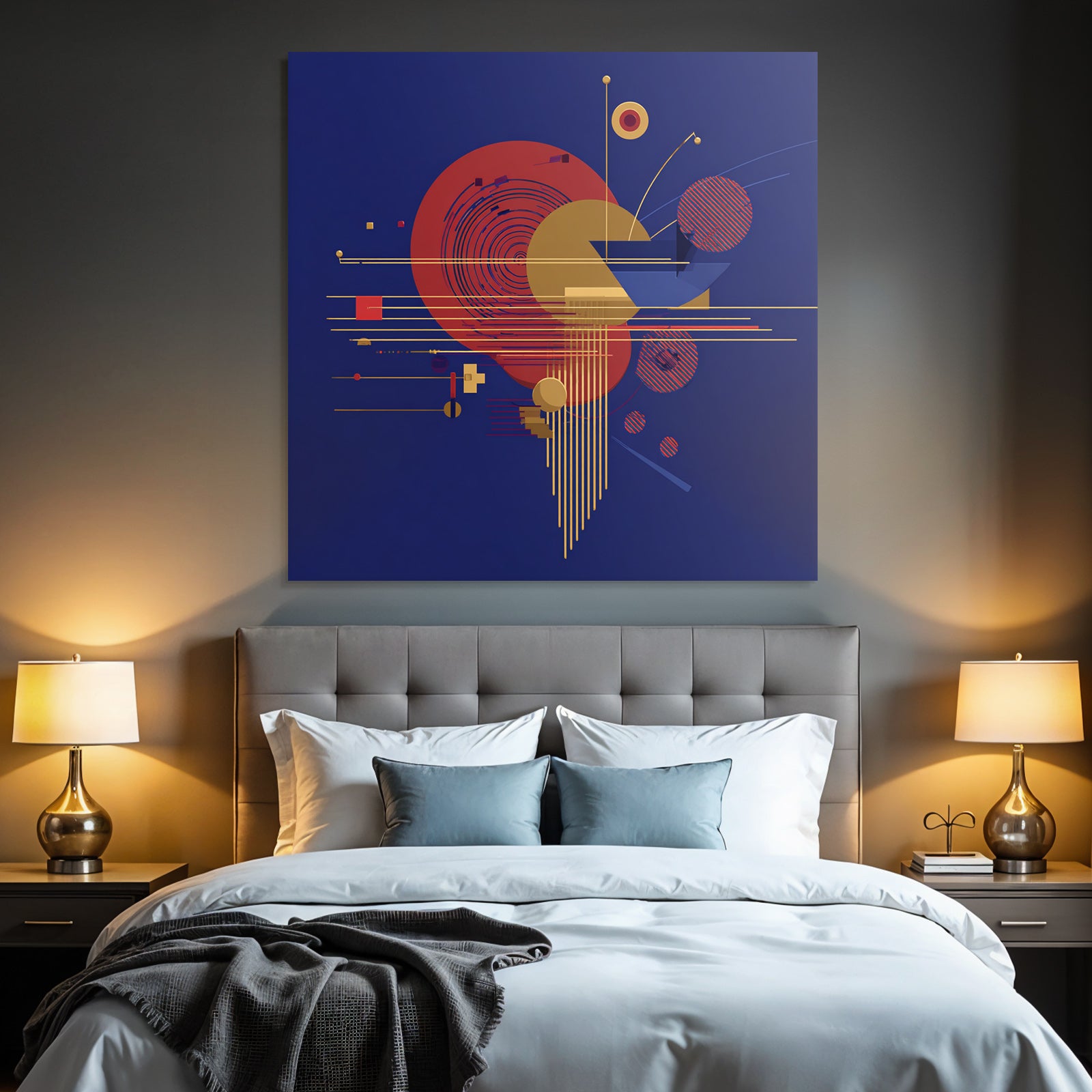 Abstraktes Geometrisches Design Mit Kreisen Quadraten Und Streifen