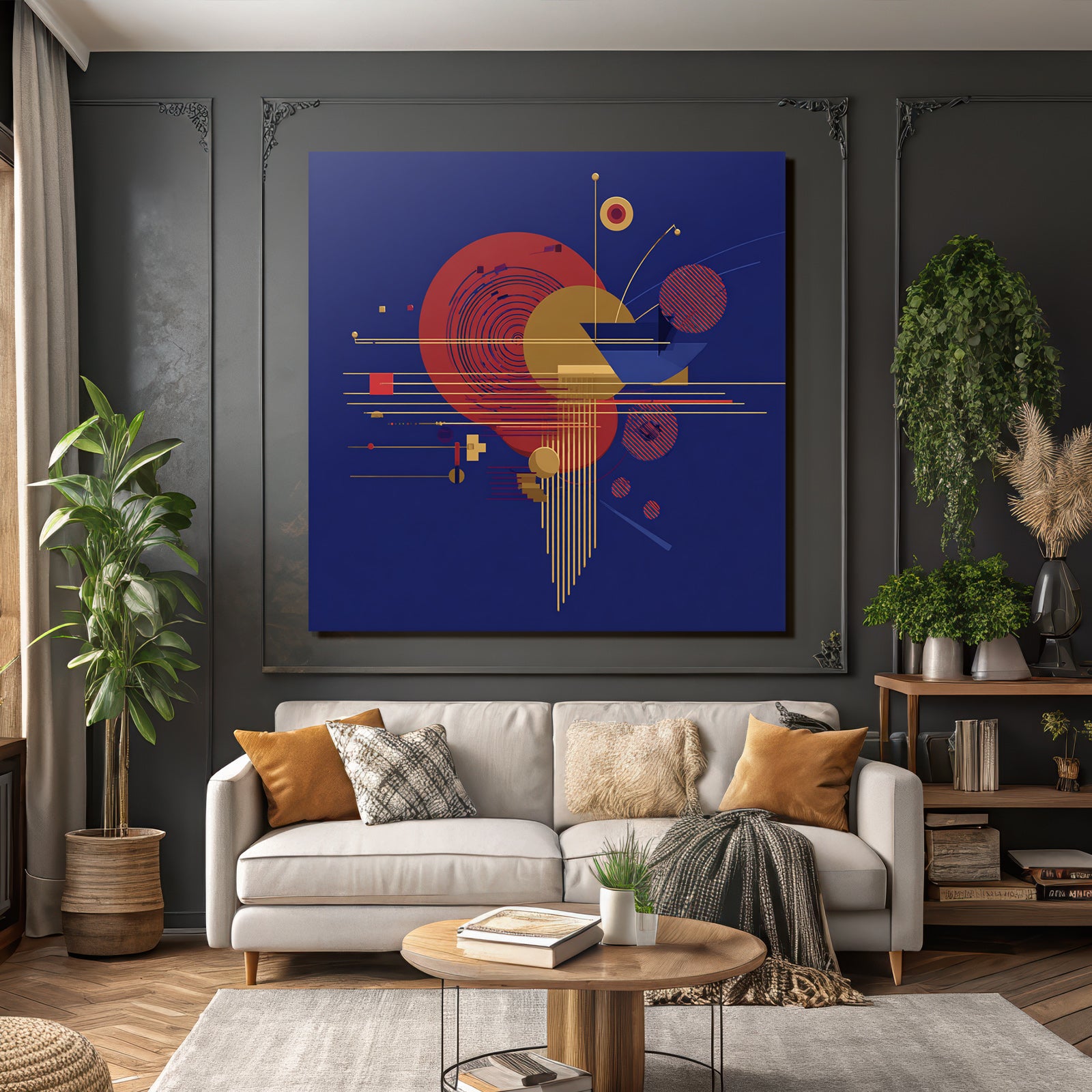 Abstraktes Geometrisches Design Mit Kreisen Quadraten Und Streifen