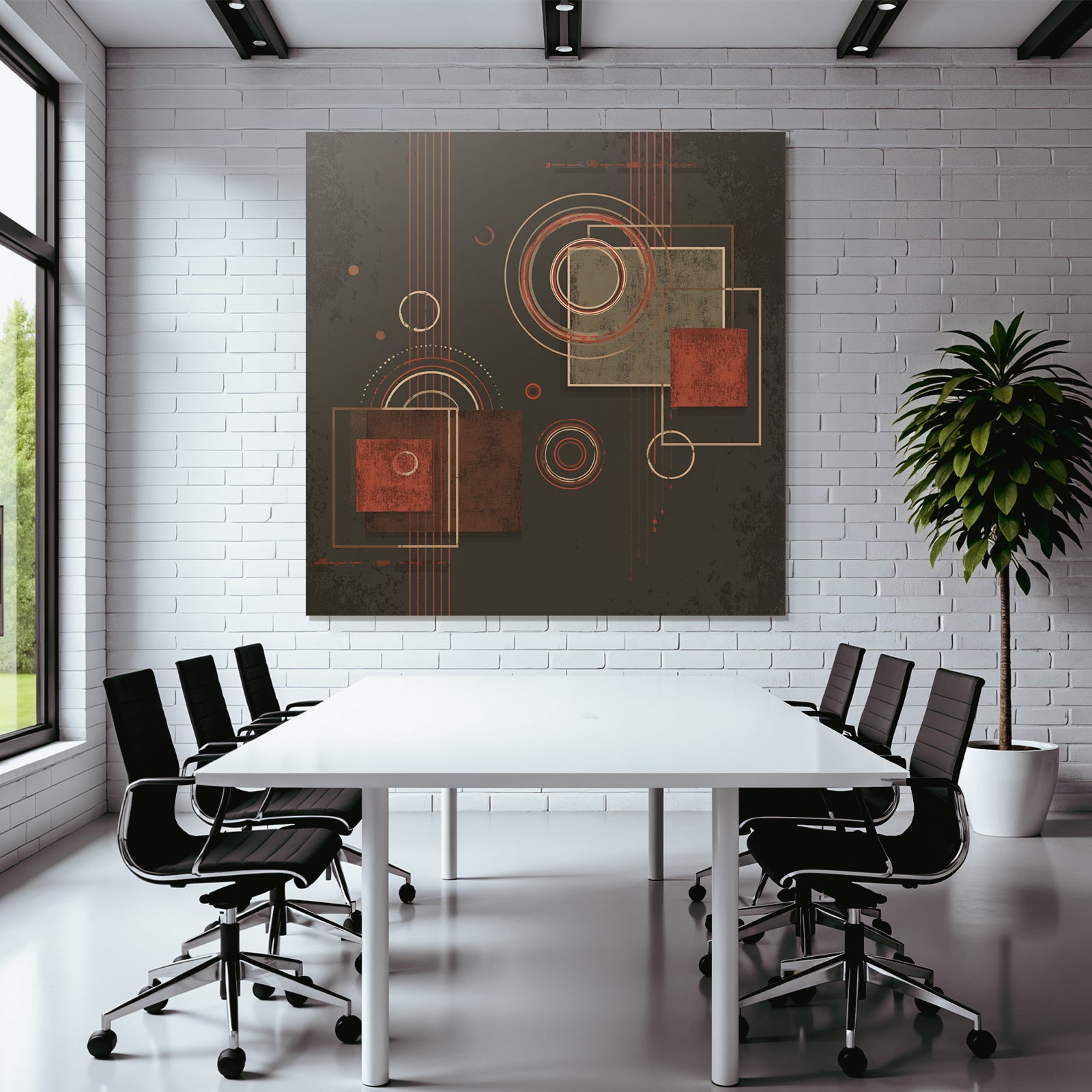 Abstraktes Geometrisches Design Mit Kreisen Und Quadraten In Rotbraun