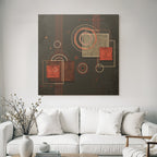 Abstraktes Geometrisches Design Mit Kreisen Und Quadraten In Rotbraun