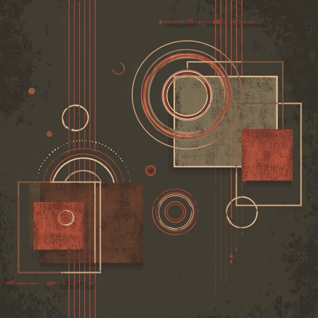 Abstraktes Geometrisches Design Mit Kreisen Und Quadraten In Rotbraun | Bauhaus | Stilrichtungen