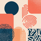 Moderne Grafik Abstrakte Komposition Kreise Quadrate Muster Koralle Marineblau | Bauhaus | Stilrichtungen