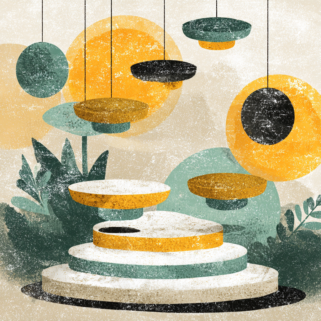 Stilisierte Abstrakte Illustration Mit Kreisförmigen Elementen Über Stufenstruktur | Bauhaus | Stilrichtungen