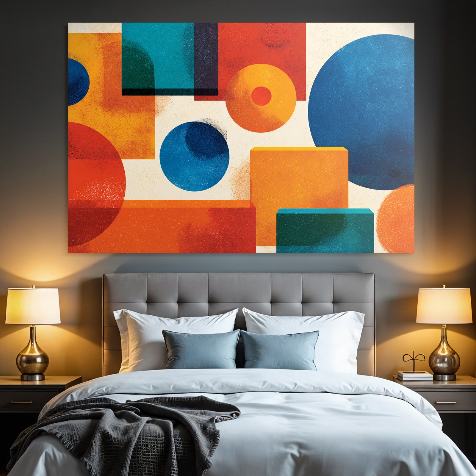 Abstrakte Geometrische Formen Kreise Rechtecke Rot Blau Orange Teal