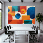 Abstrakte Geometrische Formen Kreise Rechtecke Rot Blau Orange Teal