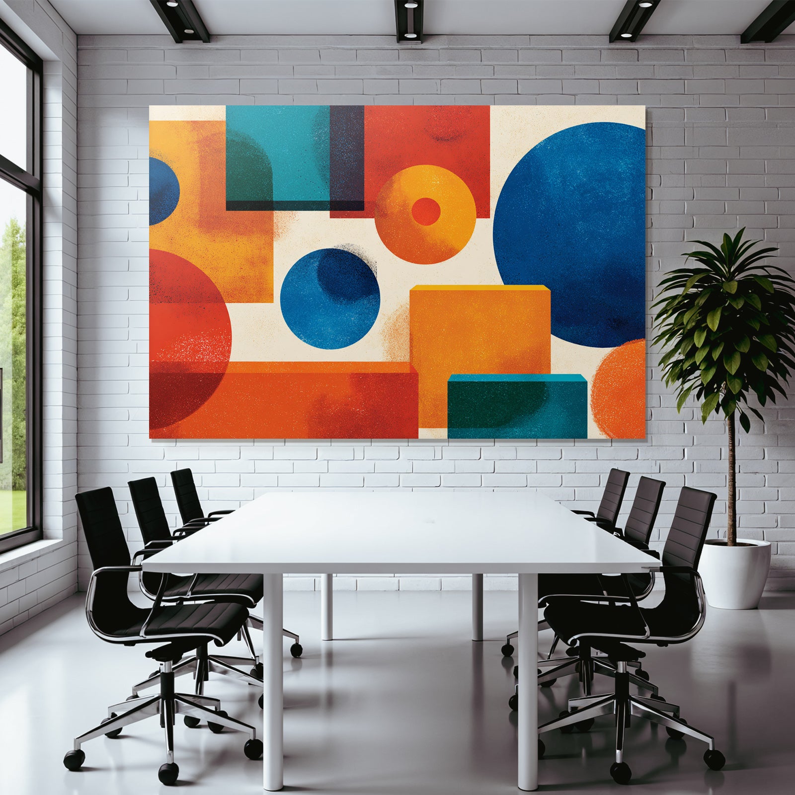 Abstrakte Geometrische Formen Kreise Rechtecke Rot Blau Orange Teal