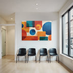 Abstrakte Geometrische Formen Kreise Rechtecke Rot Blau Orange Teal