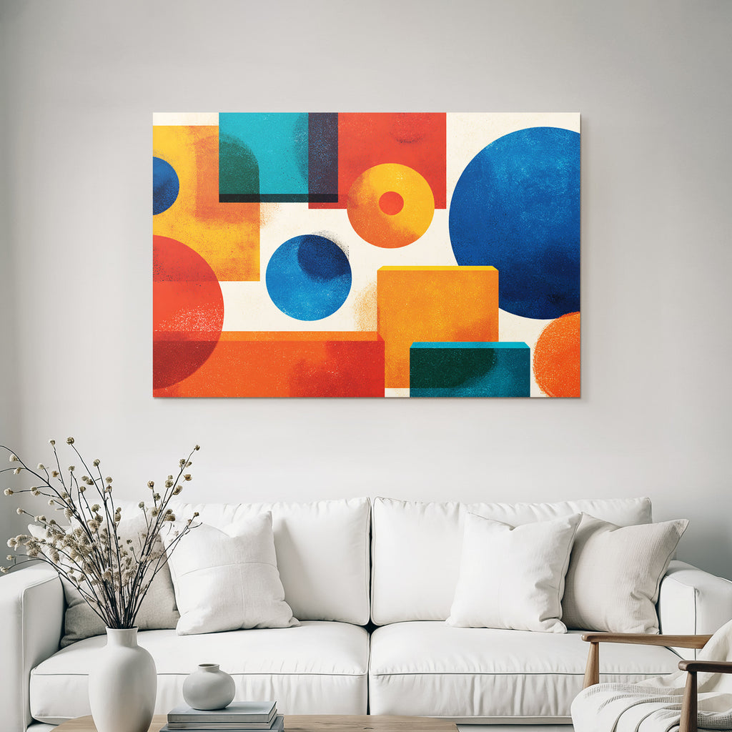 Abstrakte Geometrische Formen Kreise Rechtecke Rot Blau Orange Teal