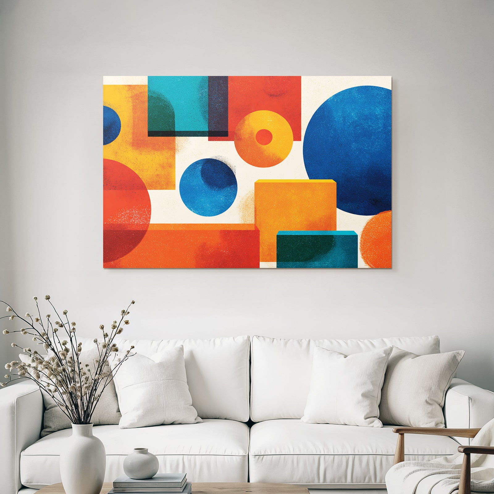 Abstrakte Geometrische Formen Kreise Rechtecke Rot Blau Orange Teal