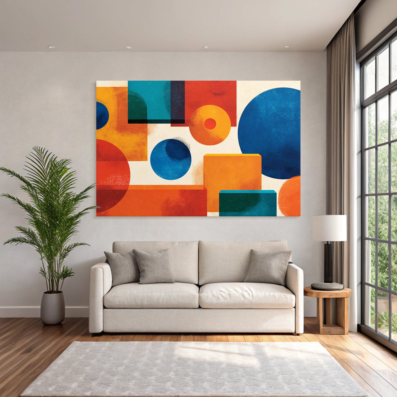 Abstrakte Geometrische Formen Kreise Rechtecke Rot Blau Orange Teal