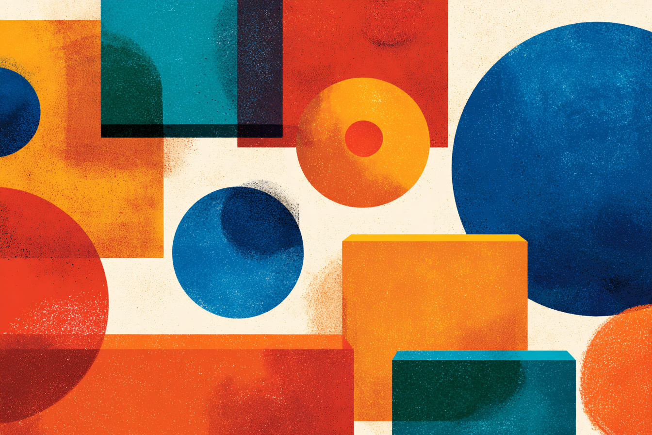Abstrakte Geometrische Formen Kreise Rechtecke Rot Blau Orange Teal | Bauhaus | Stilrichtungen