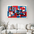 Abstrakte Geometrische Komposition In Rot Blau Schwarz Und Weiss