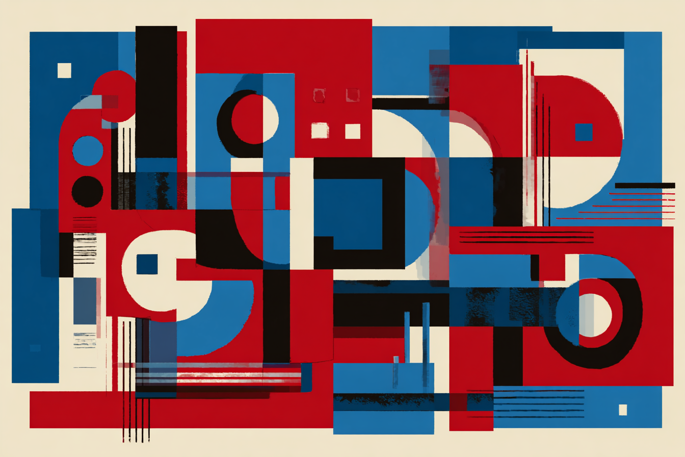 Abstrakte Geometrische Komposition In Rot Blau Schwarz Und Weiss | Bauhaus | Stilrichtungen