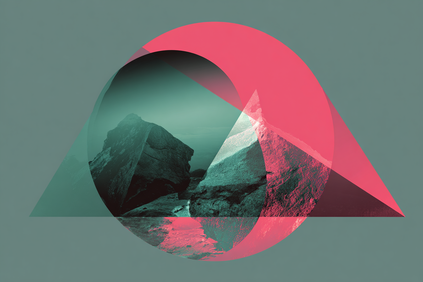 Abstrakte Grafik Mit Bergformationen Und Geometrie In Türkis Und Rosa | Bauhaus | Stilrichtungen