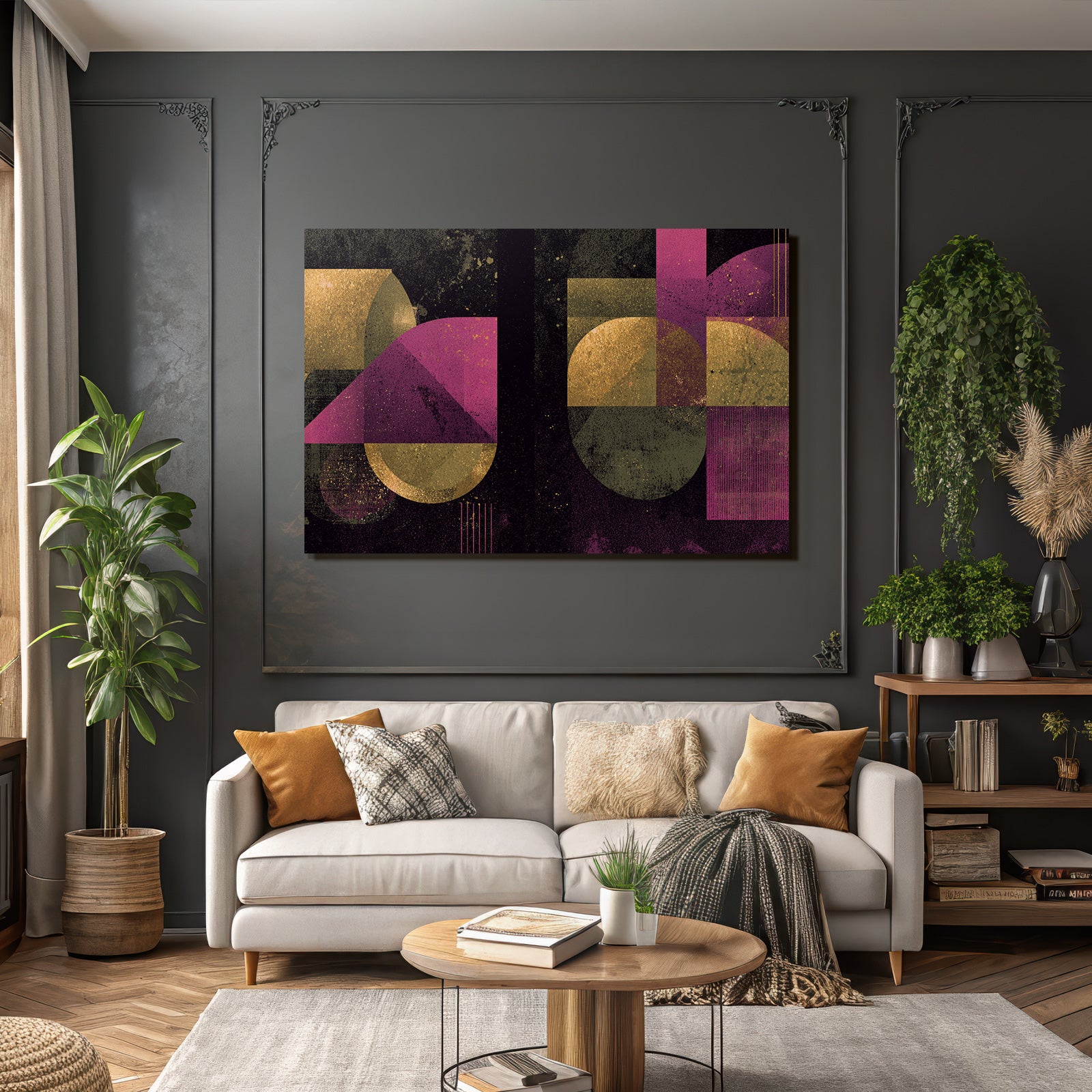 Abstraktes Design Mit Geometrischen Formen Und Goldroten Tonen