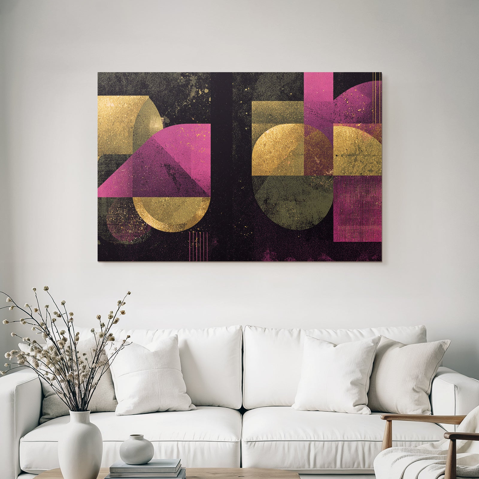 Abstraktes Design Mit Geometrischen Formen Und Goldroten Tonen