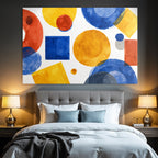 Abstraktes Geometrisches Aquarellmotiv Rot Blau Gelb Grau