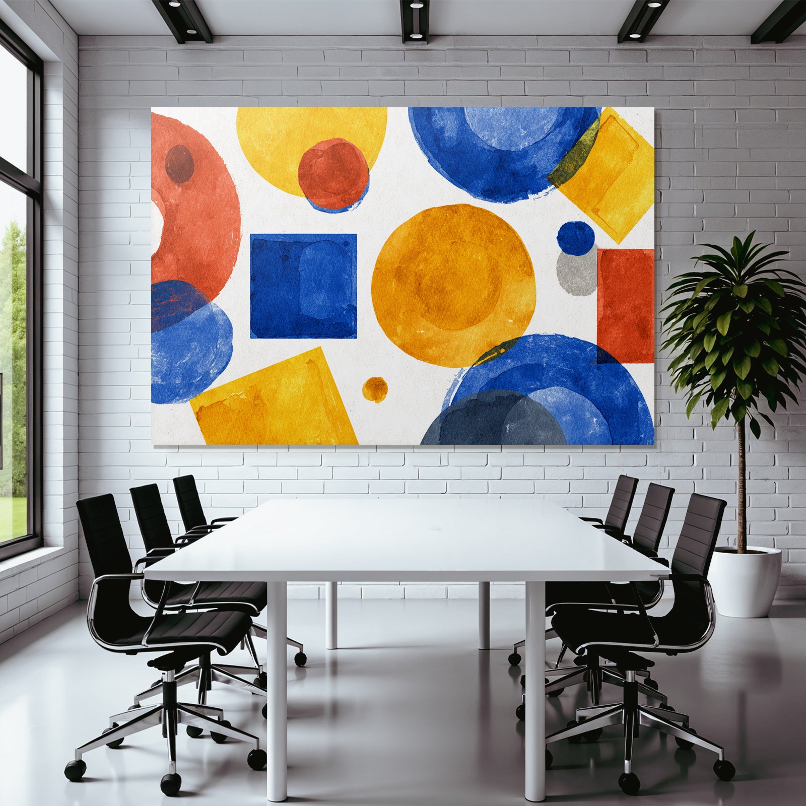 Abstraktes Geometrisches Aquarellmotiv Rot Blau Gelb Grau