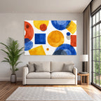 Abstraktes Geometrisches Aquarellmotiv Rot Blau Gelb Grau