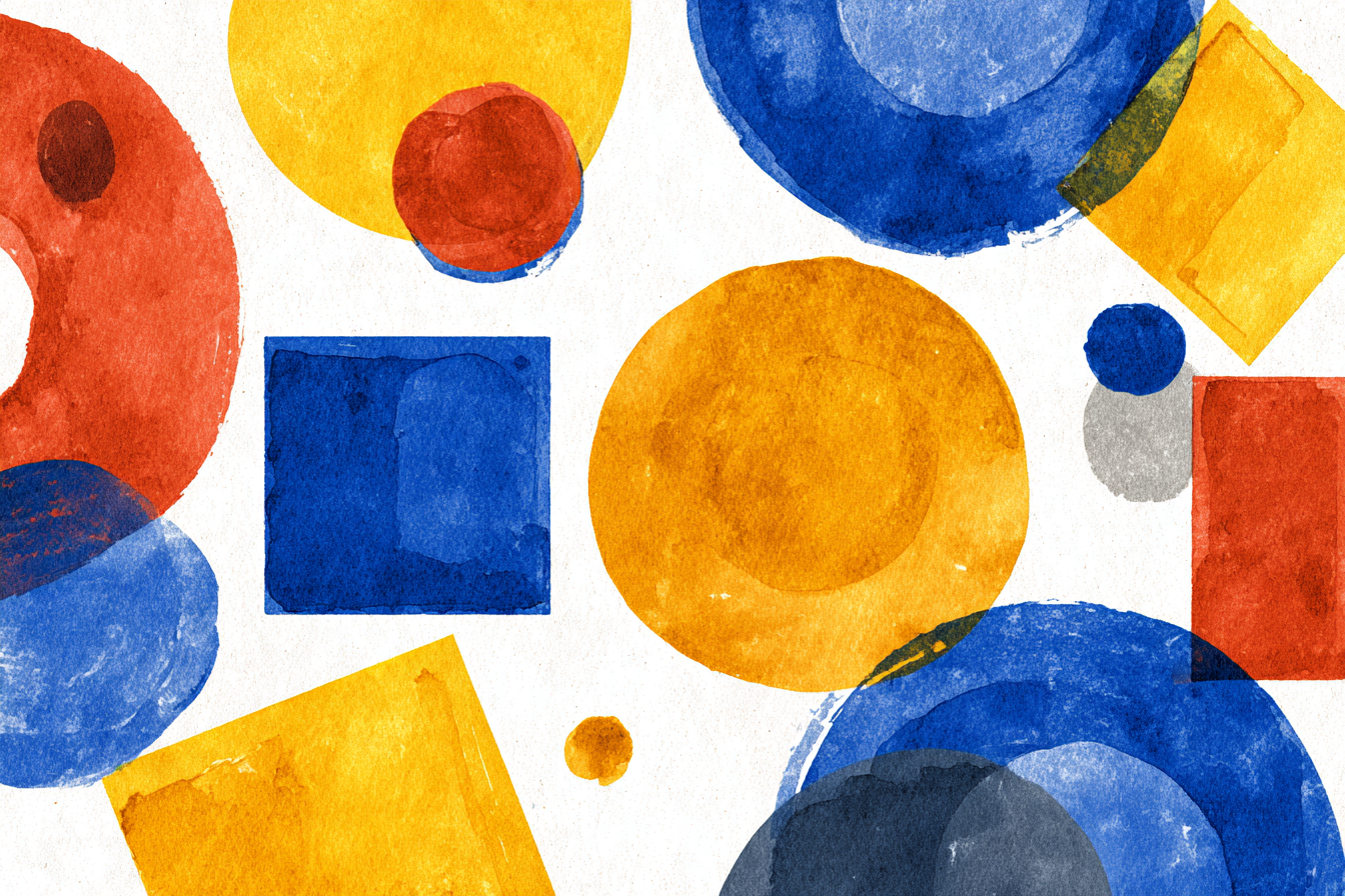 Abstraktes Geometrisches Aquarellmotiv Rot Blau Gelb Grau | Bauhaus | Stilrichtungen