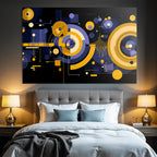 Digitale Geometrische Kunst In Gelb Lila Schwarz Mit Bewegtem Rhythmus