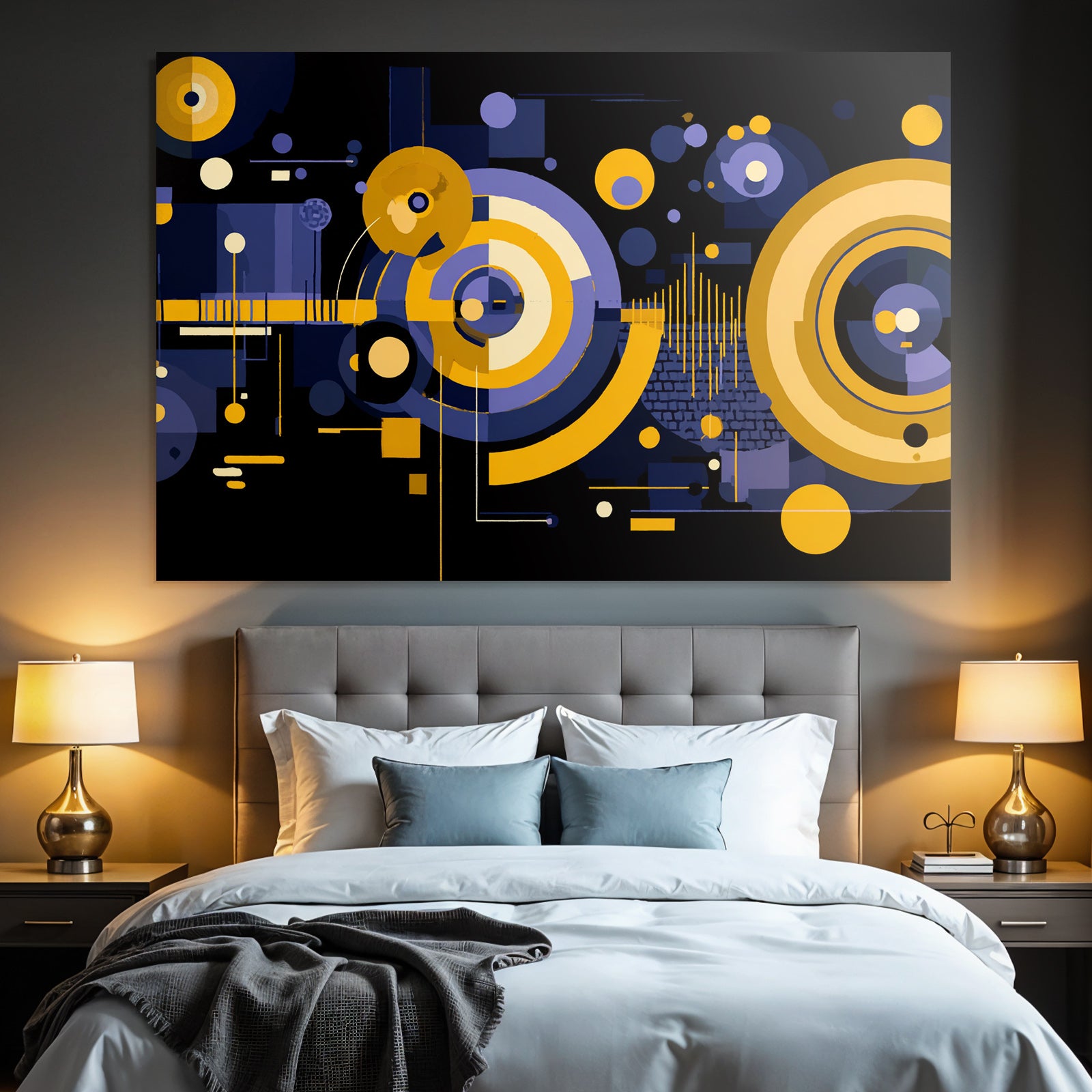 Digitale Geometrische Kunst In Gelb Lila Schwarz Mit Bewegtem Rhythmus