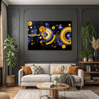 Digitale Geometrische Kunst In Gelb Lila Schwarz Mit Bewegtem Rhythmus
